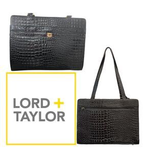 Lord and Taylor Croc Embossed Attache Patent Laptop Bag Oversize Messenger Tote